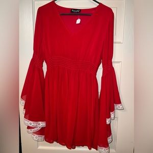 Red flowing long sleeve dress